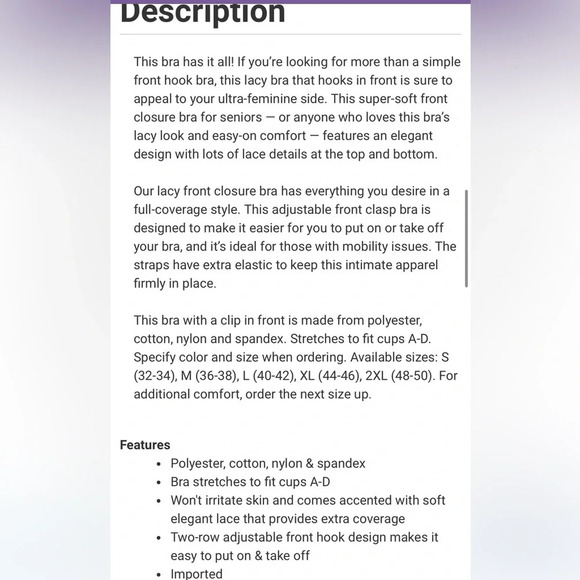 Dream Products Doctors Choice Lacy Front Hook Bra - Picture 2 of 8